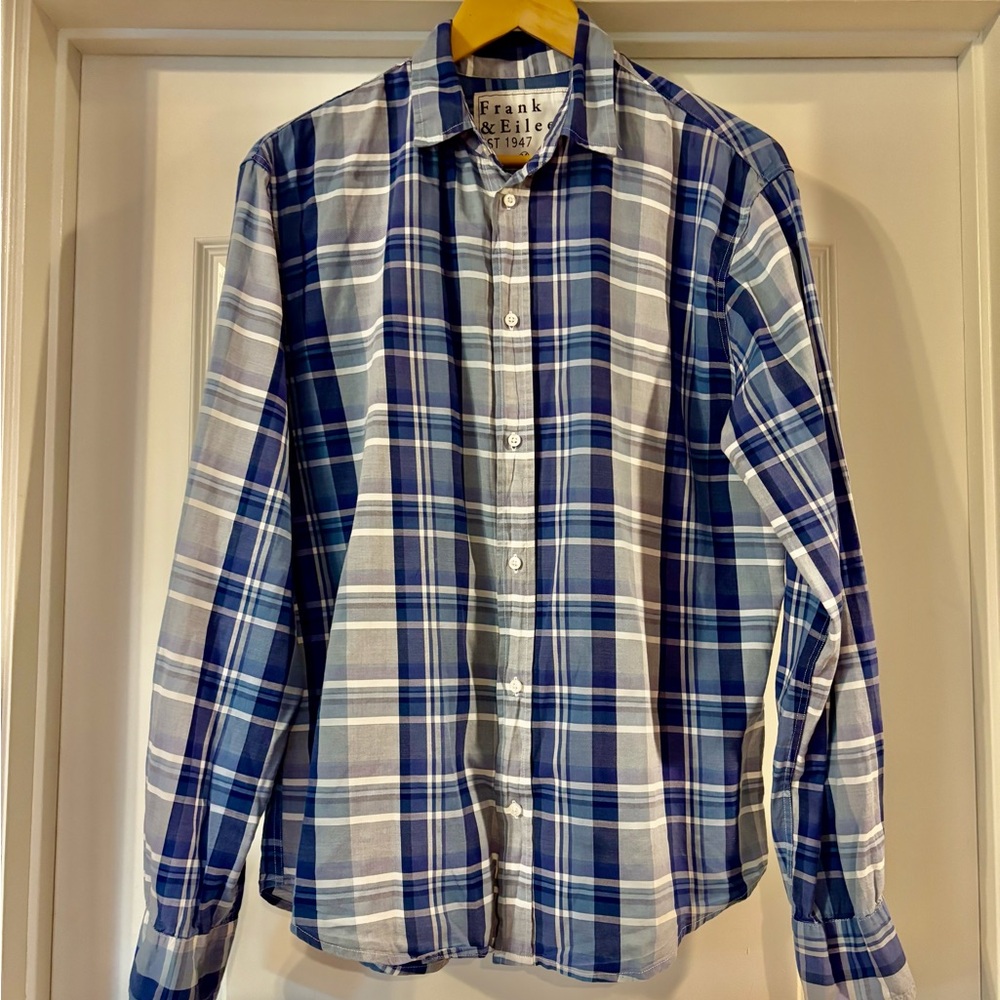 Frank & Eileen Navy and White Plaid Shirt